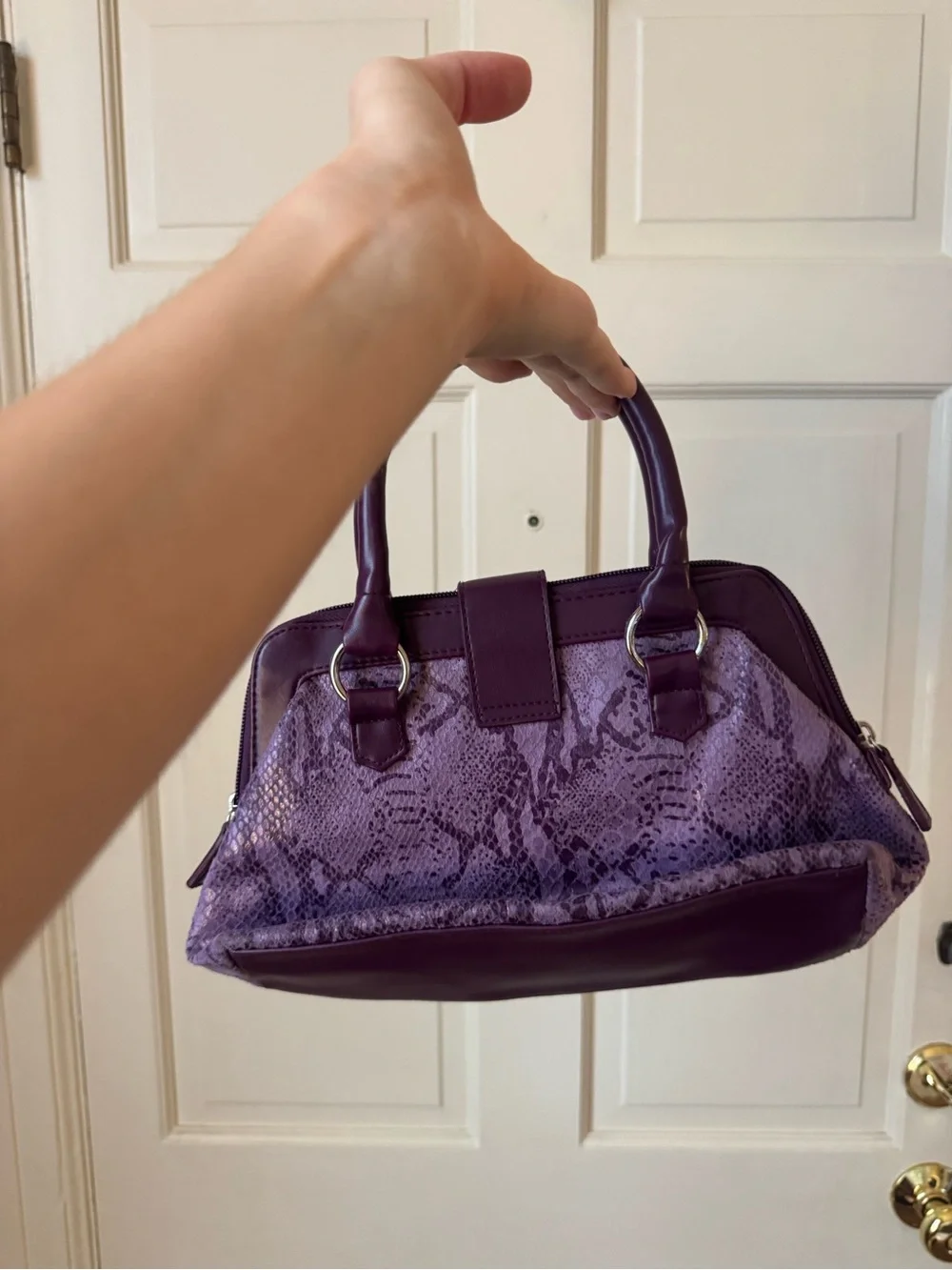 Purple Snake-Texture Satchel Handbag